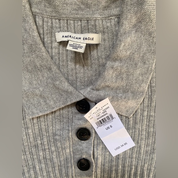 NWT American Eagle Ribbed Grey Jersey Polo - Picture 2 of 3
